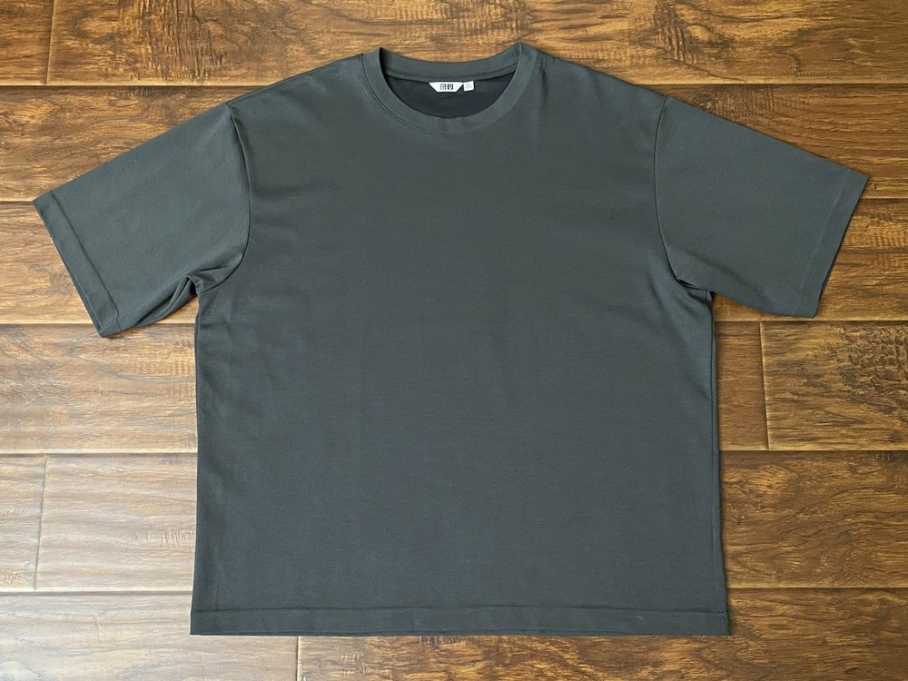 Uniqlo AIRism Mens Oversized Boxy Loose Crew Green T-Shirt Short Sleeve Size XXL