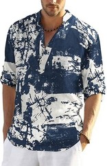 COOFANDY Men’s Cotton Linen Henley T-Shirt Long Sleeve Hippie Casual Beach 2XL