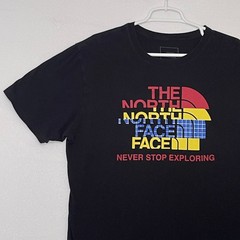 The North Face T-Shirt Mens Large Black Multicolor BIG Spell Out Logo Crew Neck