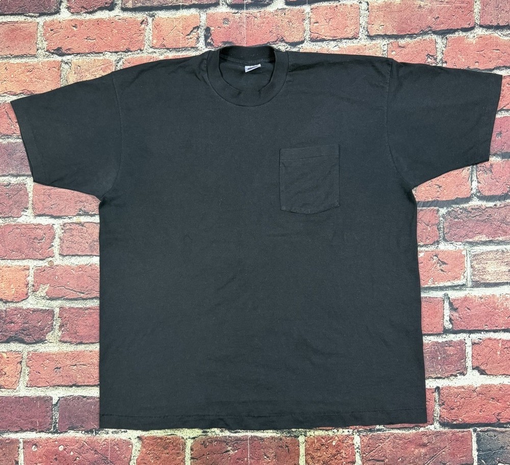 Vintage 90s BVD Blank Black Pocket T Shirt USA Single Stitch XXL Plain Tee
