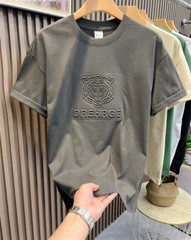 New Men Fashion Trend Tiger Embroidery Summer Short Sleeve Luxury Cotton T-Shirt