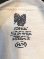 Vintage Speed-O Brand 2 Sided Printed Short Sleeve T-Shirt White W/ Multi Colors