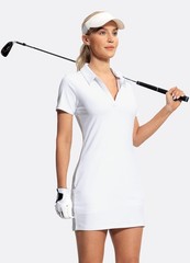 Women Golf Dress with Pockets V Neck Tennis Dress with Shorts Polo Collar Ath…