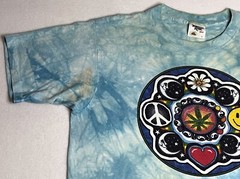 Vintage! Tie – Dyed Hippie Pot Leaf Smiley Face Peace Sign 1995 T – Shirt Large