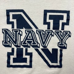 True Vintage US Naval Academy Stenciled Tag Navy Ringer T-Shirt M White 80s