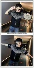 New Fashion Wings Trend Rhinestone Summer Short Sleeve Luxury Men Cotton T-Shirt