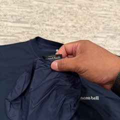 Montbell Wickron Travel Knit Shirt Men’s Medium Crew Navy Pocket Pouch