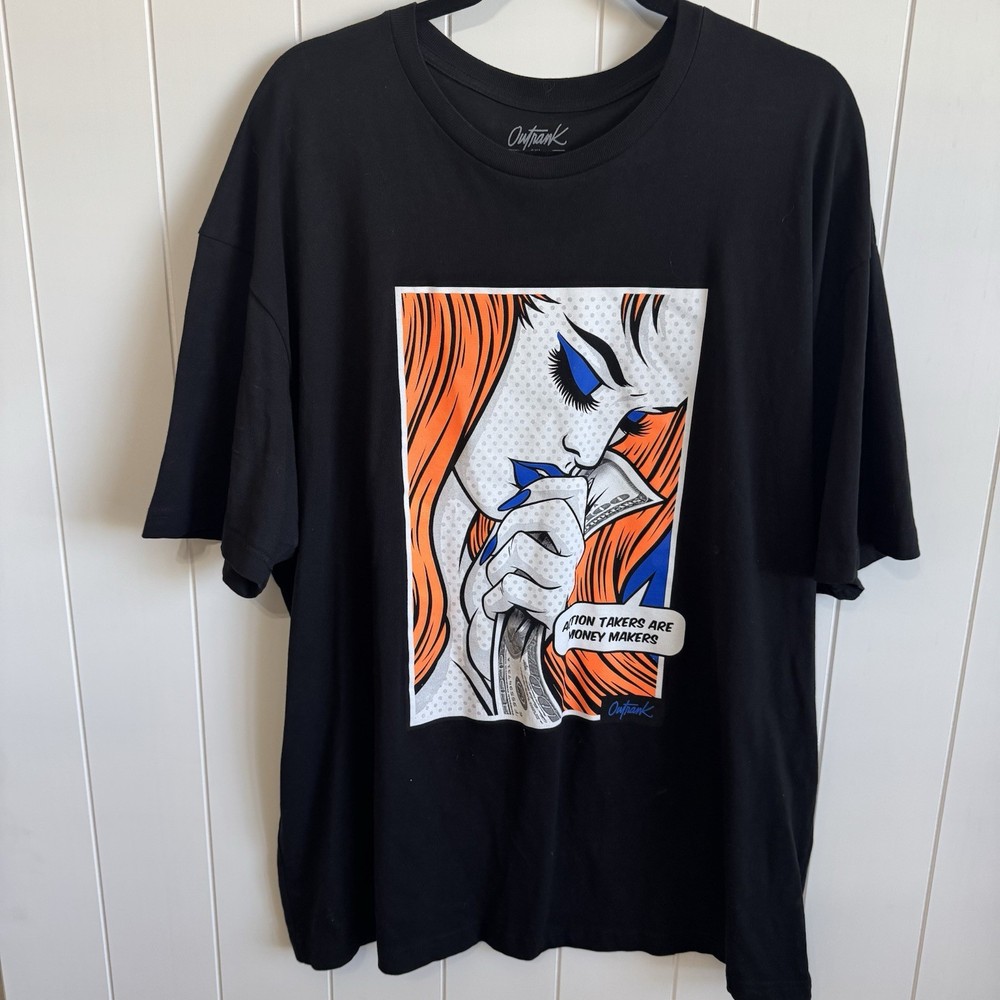 Outrank Graphic T Shirt Black Action Takers Are Money Makers Pop Art Size XXL