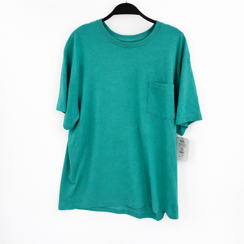 George Mens XL Teal Horizontal Stripe Pocket T-Shirt Cotton Blend New