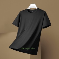 Summer fashion Men’s Silk T-Shirt Short Sleeve Luxury Soft Breathable Tee