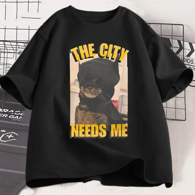 Humorous Pet Lover T Shirt Men The City Needs Me Funny Cat Graphic T-Shirt√