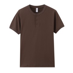 Cotton Henry Collar Short Sleeve T-Shirt Summer Men American Retro Fitness