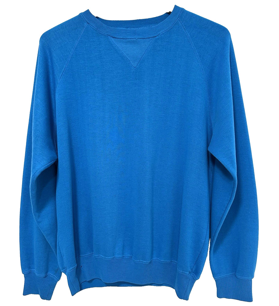 M/L Vtg 70s Blue Blank Single V Distressed Skate Punk Dogtown Raglan Sweatshirt