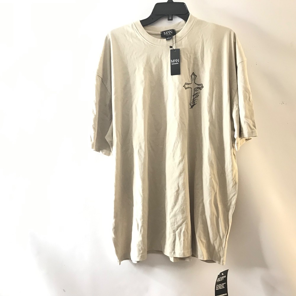 Boohoo Man Men’s Oversized Cross Renaissance T-Shirt Tee Size L Beige Tee New