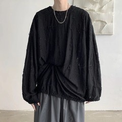 Men’s Distressed Hole Long Sleeve T-Shirt Hip Hop Oversized Harajuku Streetwear