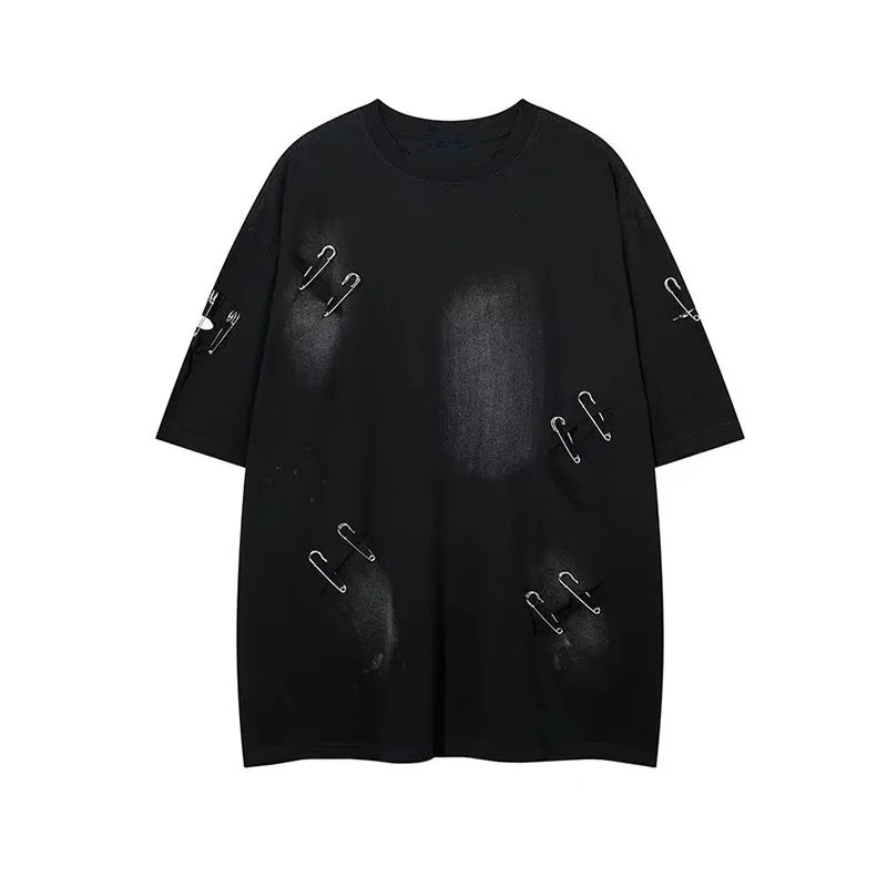 Men’s Oversized Vintage Ripped Hole T-Shirt Hip Hop Cotton Distressed Tee Shirt