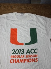 Miami Hurricanes Basketball 2013 ACC Regular Season Champions Tshirt XL