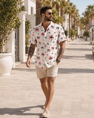 Patriotic Palm Tree Hawaiian Shirt For Men, American Flag 4th Of July Button Up