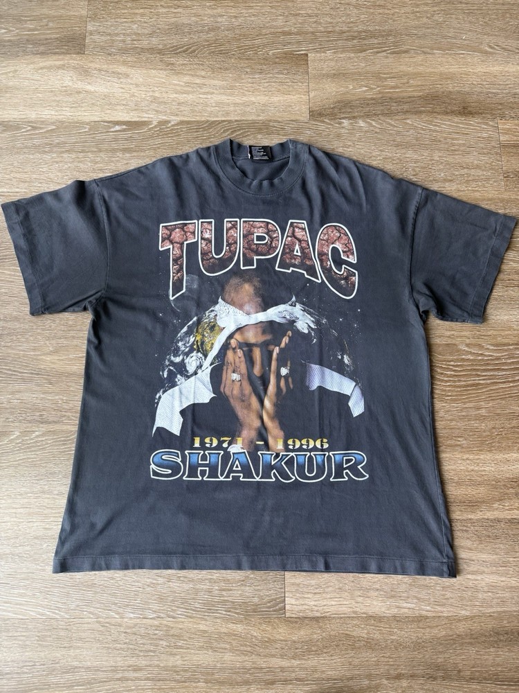 Tupac Shakur 2Pac Black Double-Sided Graphic Tee Crew Neck Men’s XL