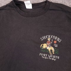 Stockyards Fort Worth Graphic T Shirt Men M Black Western Skeleton Cowboy Horse