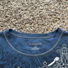 Vintage No Boundaries Thermal Shirt Size L Blue Y2K Skull Cross Wings Cyber Punk