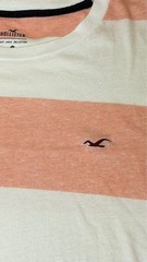 Hollister Men’s Medium Pink White Striped Crew Neck T-Shirt