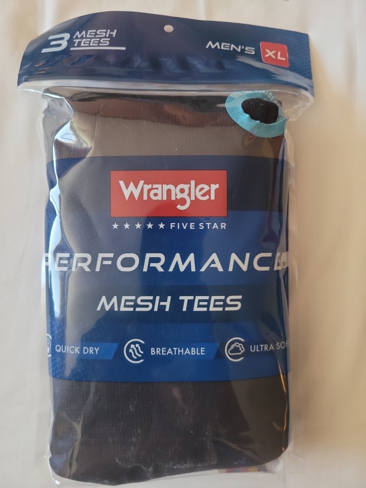 Wrangler Mesh Performance Tees 3 Pack Mens Size XL Quick Dry Breathable NEW