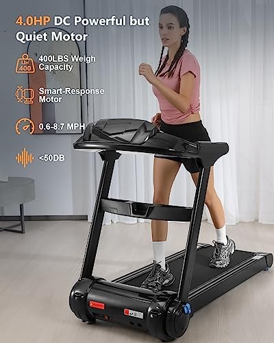 Sporty&Fit 4.0 HP Folding Treadmills [0.6-8.7 MPH] [Max 400LBS] T4203 – Black
