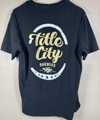 🍀 FLAW District Title City Barbershop Men’s Black Graphic T-Shirt Size S 🍀