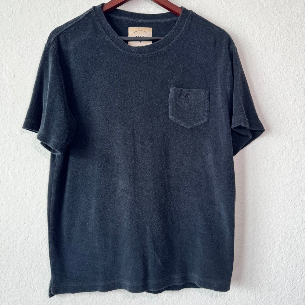 OAS Mens Size M Terry Cotton Pocket TShirt Black After Swim Resort Classic Crew