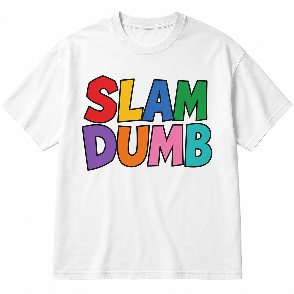 Slam Dumb Funny Basketball Parody Shirt Retro Rainbow Letter Graphic T-Shirt