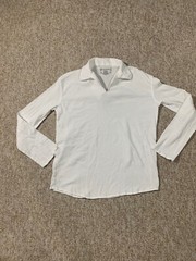 Positano Men’s Long Sleeve 100% Cotton V-Neck w/Collar White Size Large