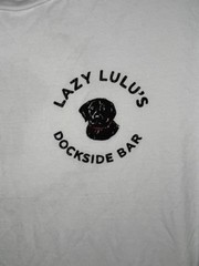 J.Crew Lazy Lulu’s Dockside Bar Graphic T-Shirt Mens XL White Black Lab Dog