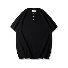 Knitted Henry Collar T-Shirt Men Summer Fashionable Short-Sleeved Top