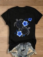 Gothic Y2K T-Shirt – Dark Retro Streetwear with Sea And Blue Hibiscus Print, R