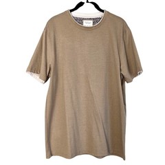 Crew Neck Waffle Textured Patterned Soft Cotton Blend Tee Inner Collar Lining L