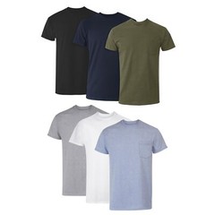 6-pack Mens Pocket T-shirt,Moisture-Wicking Cotton Crewneck Tees Large Assorted