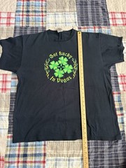 Fruit of the Loom Black Green Cotton XL Men’s Vegas Slogan Shamrock Graphic Tee