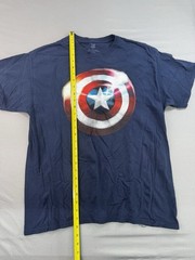 Captain America Shield T-Shirt Navy Blue Graphic Print Mens Size Large Read