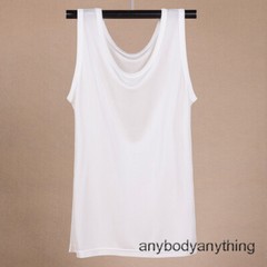 Men’s 100% Silk Tank Tops Crew Collar Sleeveless T-Shirt Knitted Undershirt Tops
