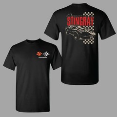 Corvette Stingray Racing T-shirt, Vintage Sketch Car Graphic 2 Sides, Checkered