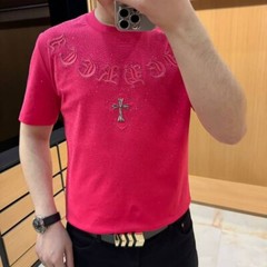 New Fashion Men Trend Cross Drills Rhinestone Diamond Streetwear Luxury T-Shirt