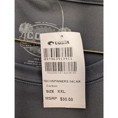 NWT Men’s Costa Tech Spinners T-Shirt in Carbon Size XXL