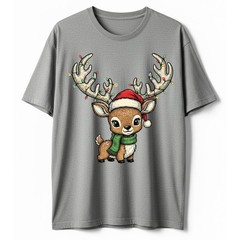 Cute Baby Reindeer T-Shirt Christmas Lights Santa Hat Kawaii Animal Holiday Gift