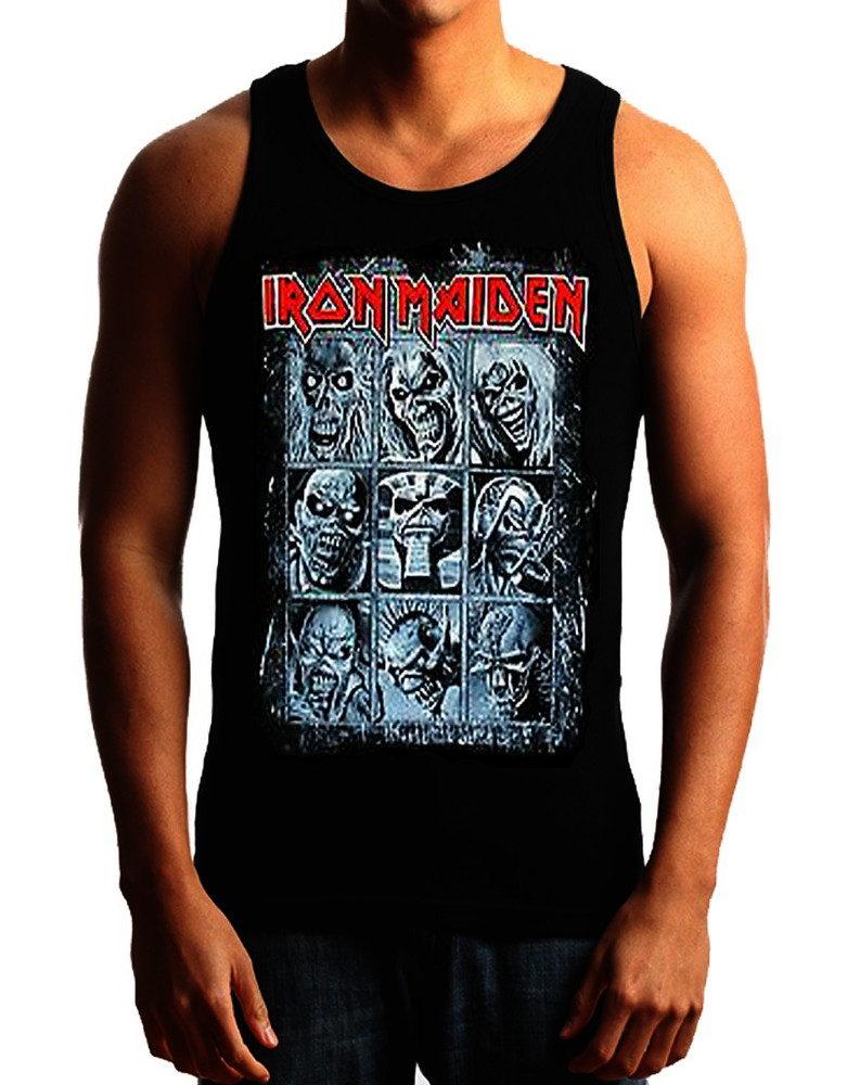 IRON MAIDEN 9 FACES Heavy Metal Band Black Tank Top