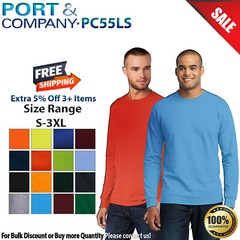 Port & Company PC55LS Mens Long Sleeve 50/50 Cotton/Poly Crew Neck T-Shirt