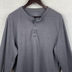 Croft & Barrow Henley Shirt Men Large Gray Long Sleeve Easy Care Soft Casual Son
