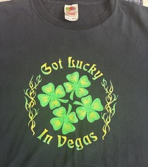 Fruit of the Loom Black Green Cotton XL Men’s Vegas Slogan Shamrock Graphic Tee