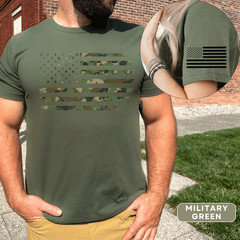 Camo American Flag T-Shirt with American Flag on Left Sleeve