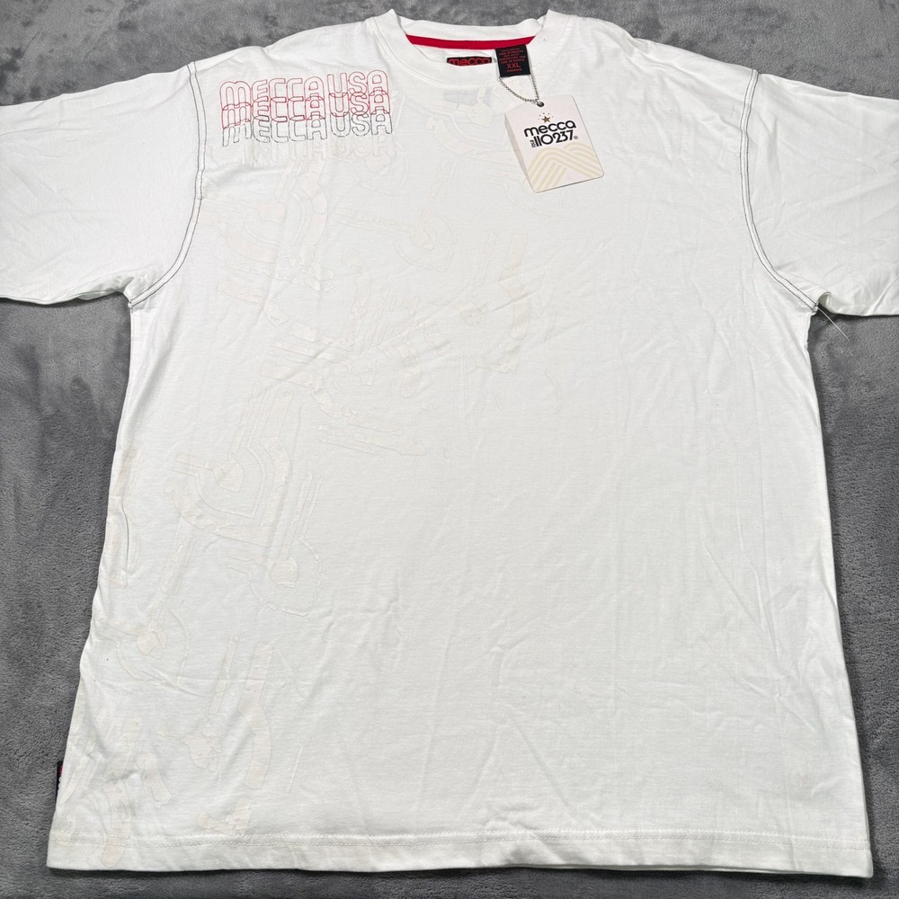 Vintage 1984 Mecca T-Shirt Mens 2XL White Embroidered Streetwear Hip Hop NWT